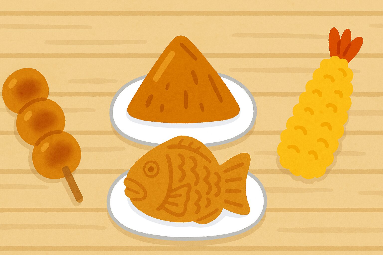 伏見稲荷大社周辺の門前グルメをイメージしたイラスト
