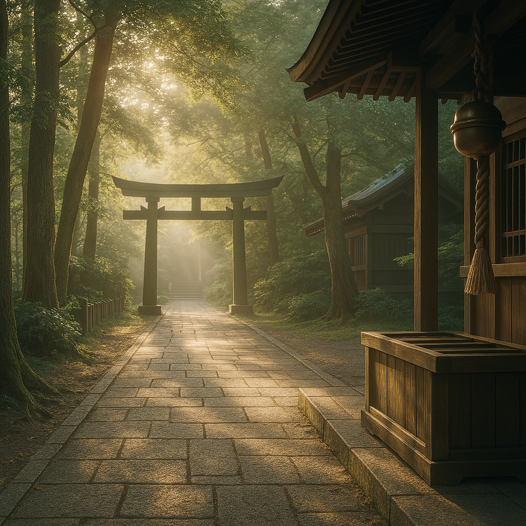神社でお賽銭を納める女性と5円玉のイラスト|神社 お賽銭 いくらが気になる人へ