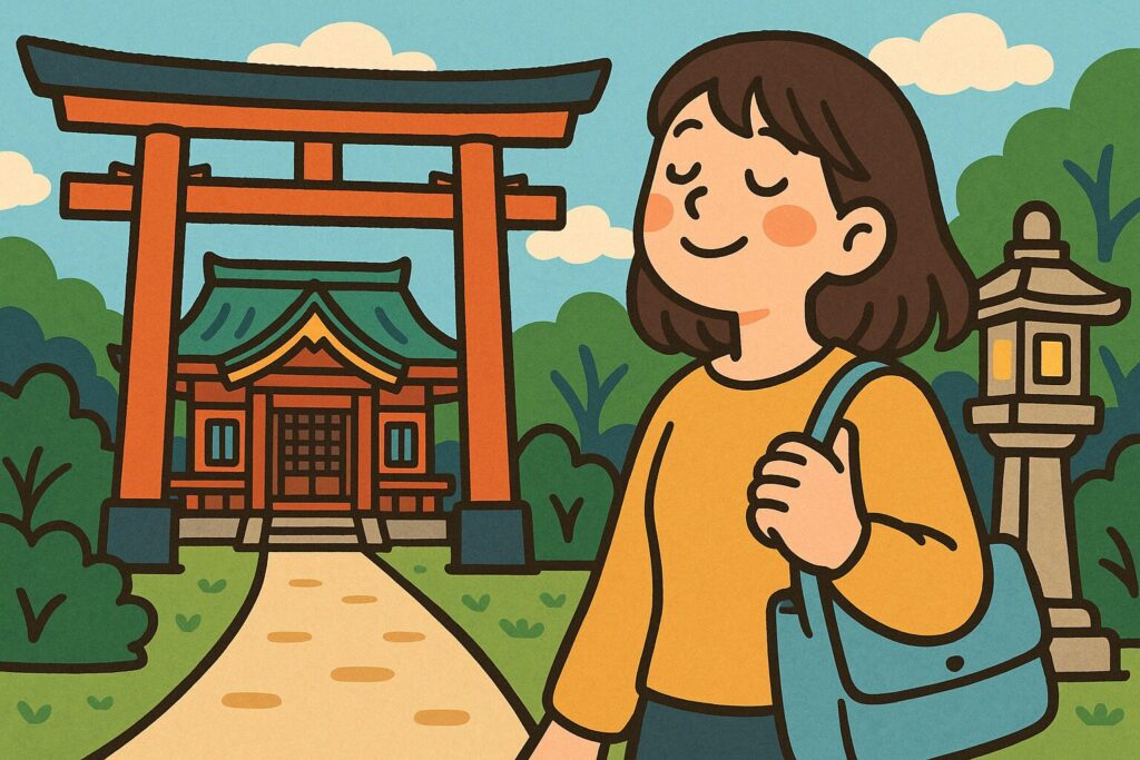 大神神社 神 パワースポットが神社の参道を歩きながらほほえむ